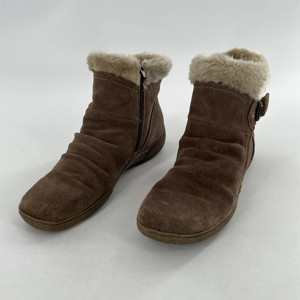 BareTraps Womens Ankle Boots Suede Leather Faux Fur Flat Comfort Tan‎ Cashew 10